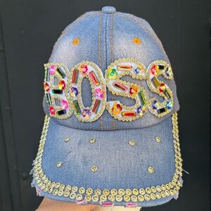 BOSS babe embellished Denim Cap with Multicolor Accents BLING